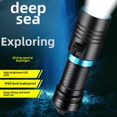 潜水手电筒强光专业超亮远射户外赶海抓鱼长续航黄光防水下专用灯