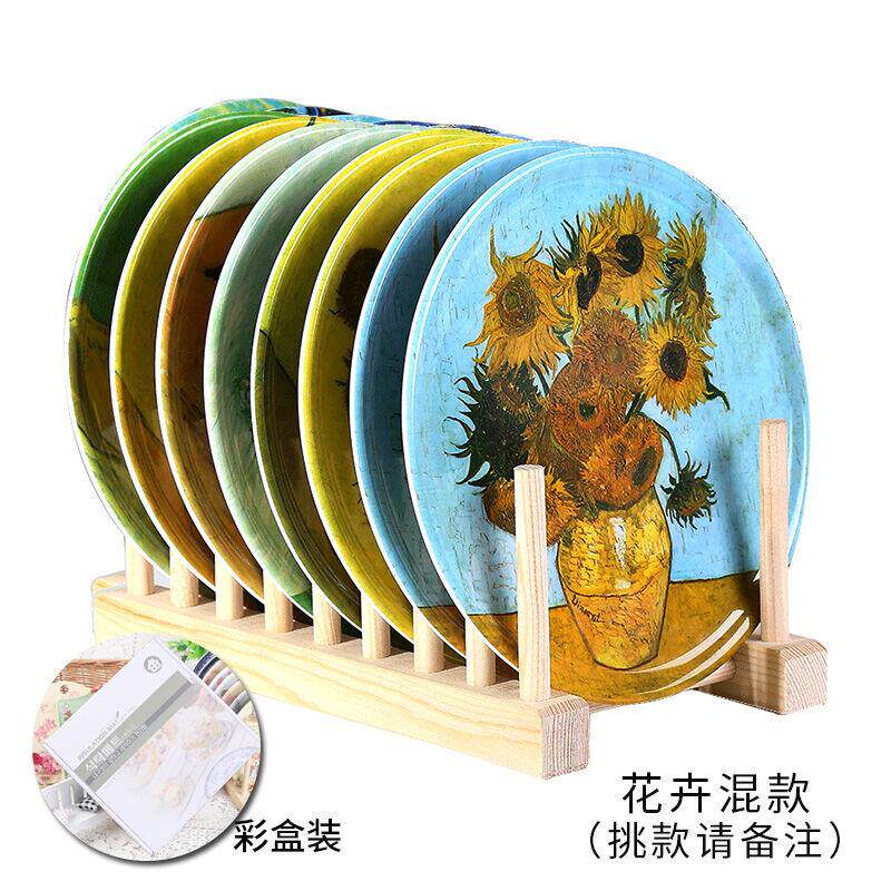 世界名画隔热餐垫8个装防烫密胺垫彷瓷隔热垫盘子锅垫餐桌垫彩盒