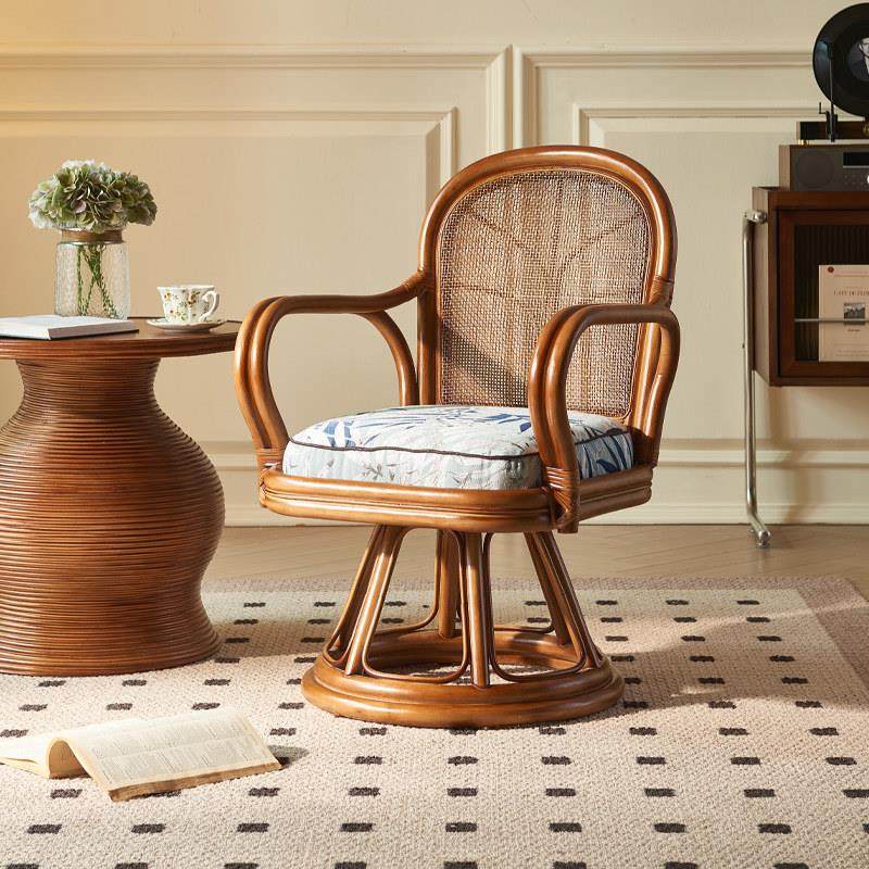 日式藤编休闲 椅东南亚茶室阳台靠背椅设计师款家用真藤可旋转躺,住宅家具,阳台椅,淘宝优惠券,粉丝福利购,淘宝优惠卷