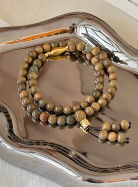 【鎏金旧梦】原创绿檀新中式木质手串男女款国潮文玩和田玉串珠