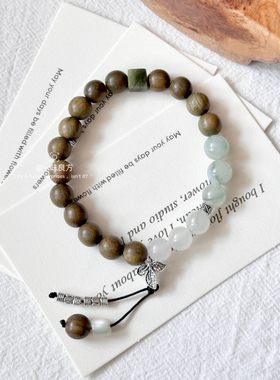 【秋启】原创设计男女款新中式手串8mm绿檀天山翠串珠情侣手链