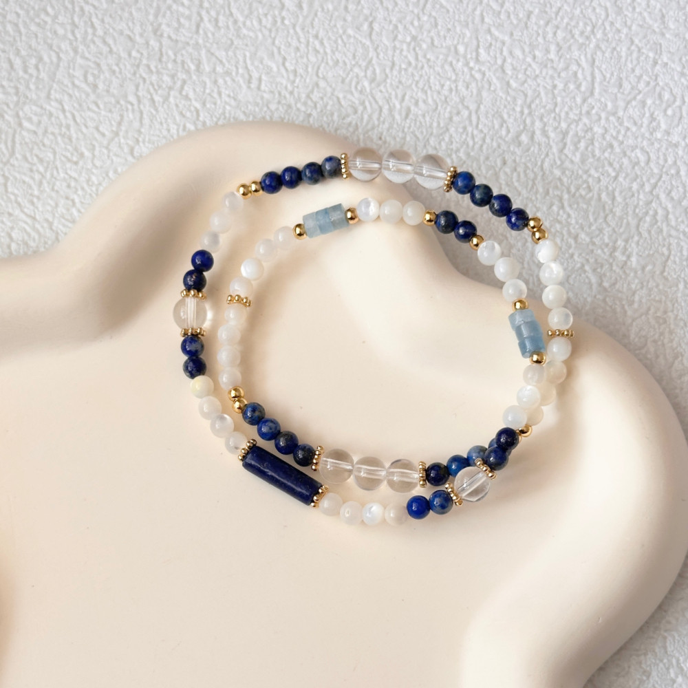 【深海星辉】原创小众手工蓝色手串时尚青金石珍珠贝串珠手链