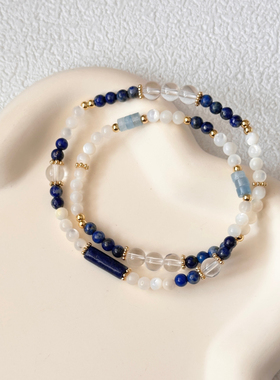 【深海星辉】原创小众手工蓝色手串时尚青金石珍珠贝串珠手链