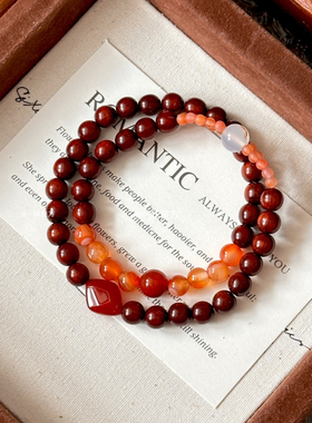 【海棠红】原创血檀木新中式红色木质手串小众红玛瑙南红串珠手链