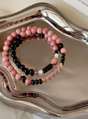 【桃花源】原创新中式红纹石黑玛瑙手串时尚女生草莓晶串珠手链
