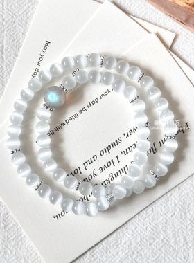 【白开水】时尚小众猫眼石白色小清新手串元原创设计女生气质手链