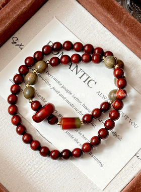【火与木】原创绿檀血檀木新中式红色手串男女款国潮文玩串珠手链