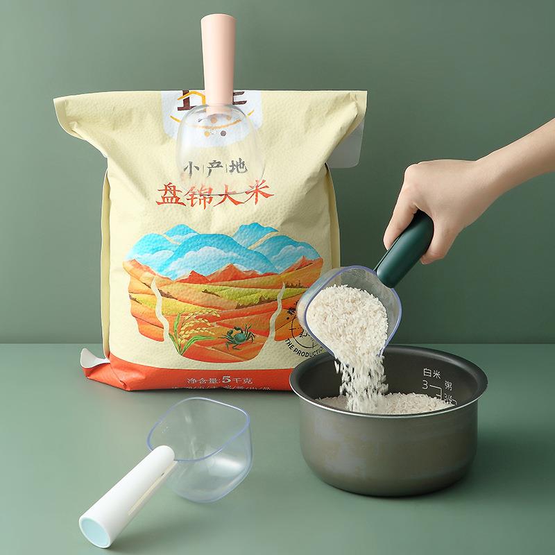 原创多功能舀米勺透明刻度量勺厨房面粉铲手柄宠物勺杂粮勺子