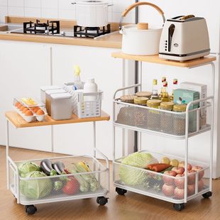 奶油实木床头客厅卧室多层移动置物架茶几沙发简约零食小推车收纳