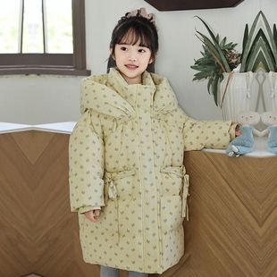 正品亲子女童碎花羽绒服2025冬季中长款外套小女孩加厚白鸭绒大衣