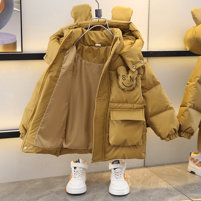 正品亲子男童羽绒服2025新款宝宝鸭绒卡通外套学生加厚中长款冬装