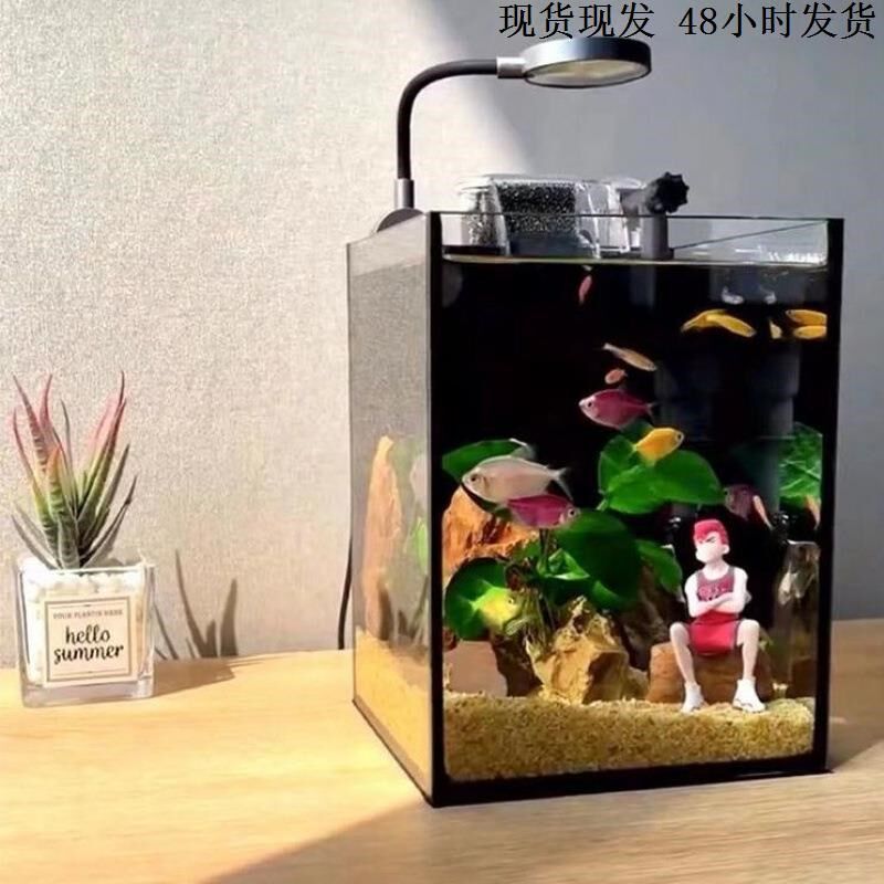 热销鱼缸造景生态全套超白玻璃溪流客厅家用桌面长方形电视柜水草