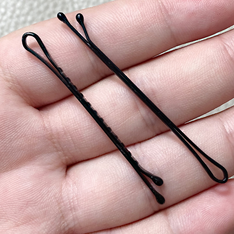 热销美发造型盘发夹晚装平纹高弹性小黑卡子圆头波浪纹盒装钢丝一