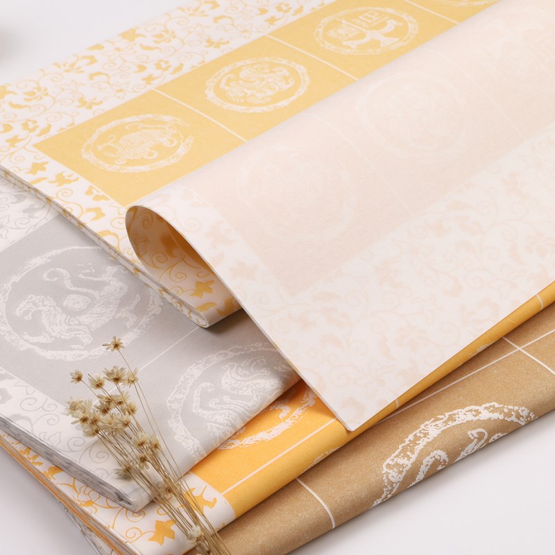 热销锦墨堂复古套色瓦当方格宣纸四尺对开三开四开半生熟10格14格