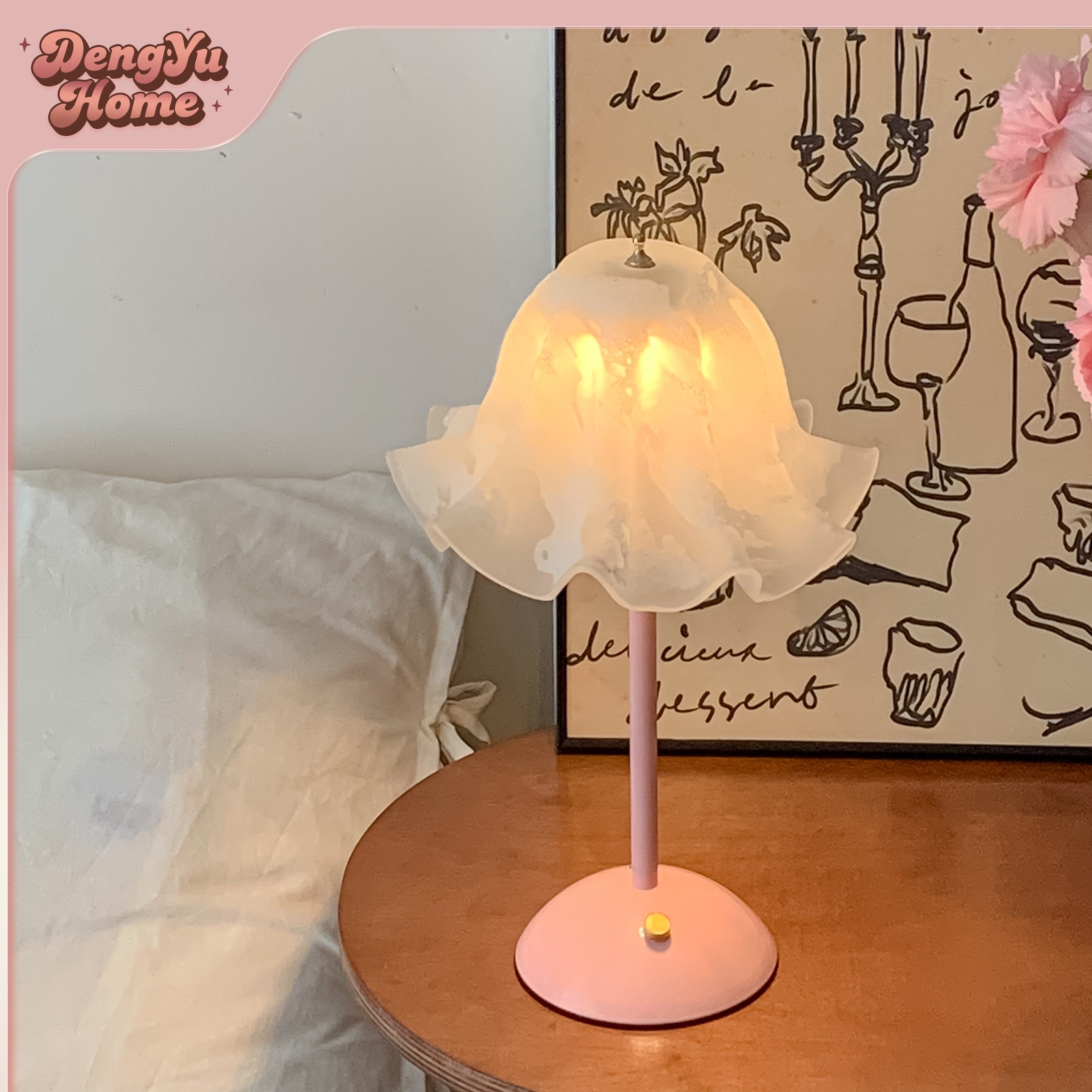 网红爆款粉色充电台灯卧室床头轻奢夜灯少女氛围高颜值花朵主卧灯,家装灯饰光源,装饰台灯,淘宝优惠券,粉丝福利购,淘宝优惠卷