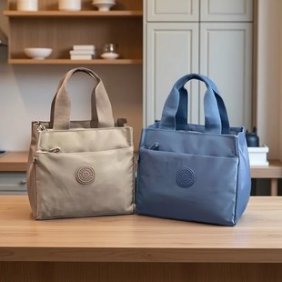 纯色便当带子防水上班族通勤带饭手提包多隔层铝箔保温防油便当包