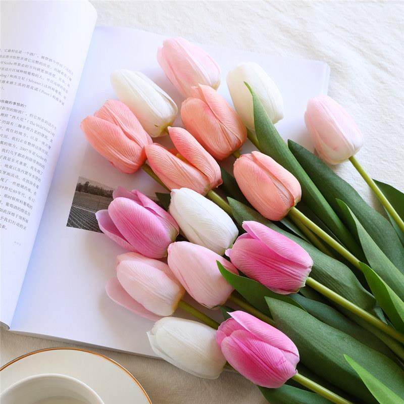 高档手感湿感郁金香仿真花束假花客厅摆设餐桌摆件装饰品粉色白色,家居饰品,仿真花/假花,淘宝优惠券,粉丝福利购,淘宝优惠卷