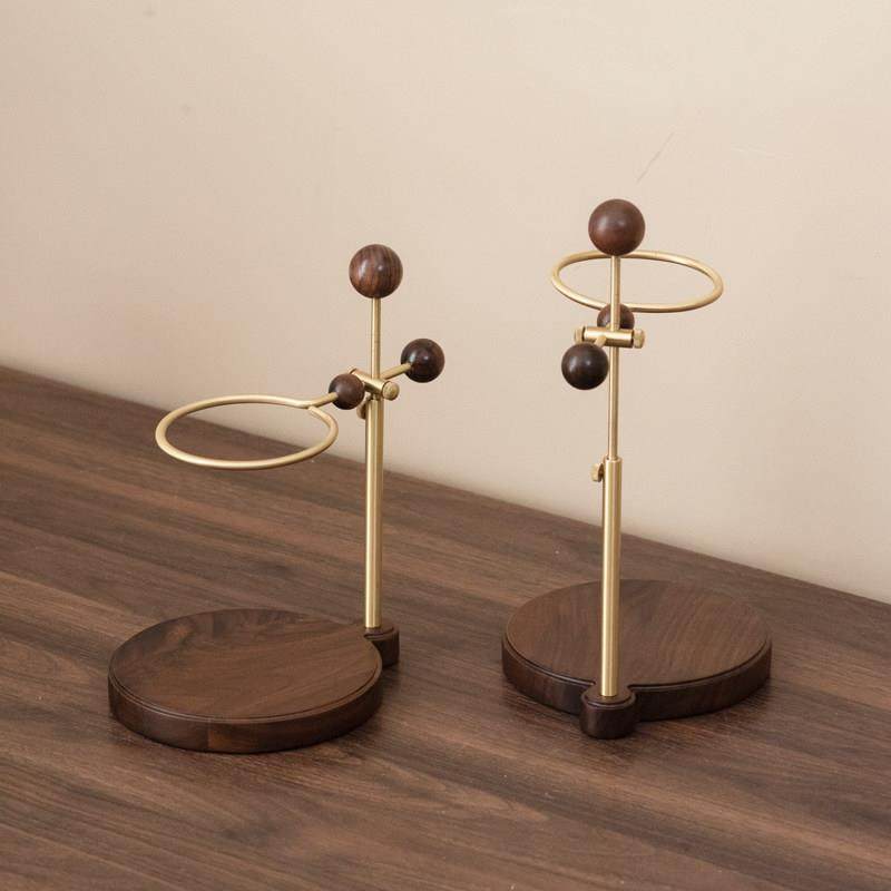 黑胡桃木实木黄铜手冲咖啡过滤杯支架滴漏式V60滤杯架可调节底座