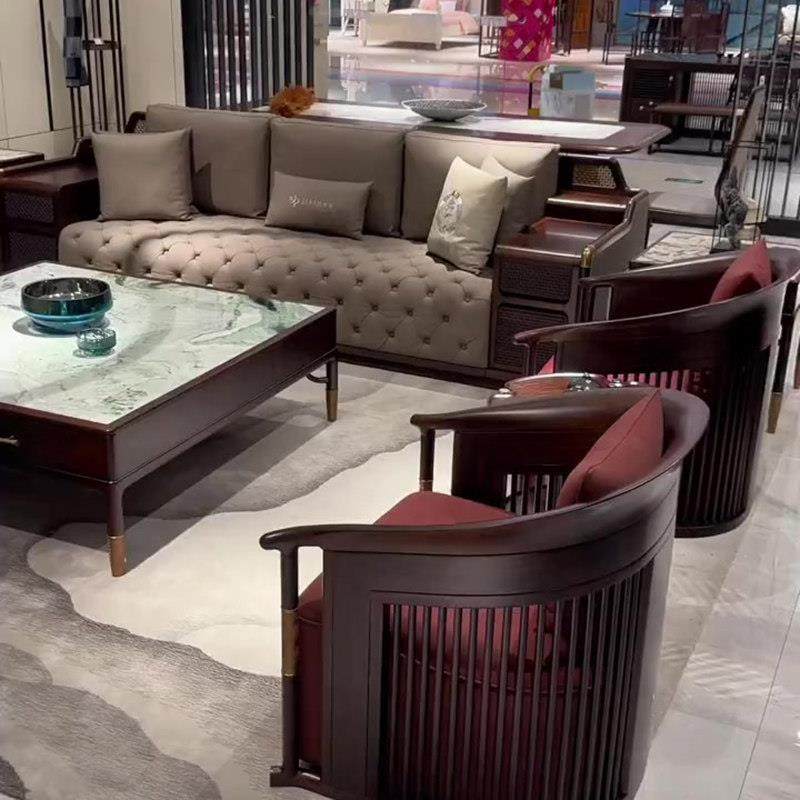 新中式乌金木现代皮质高端沙发茶几电视柜休闲椅组合全套客厅家具