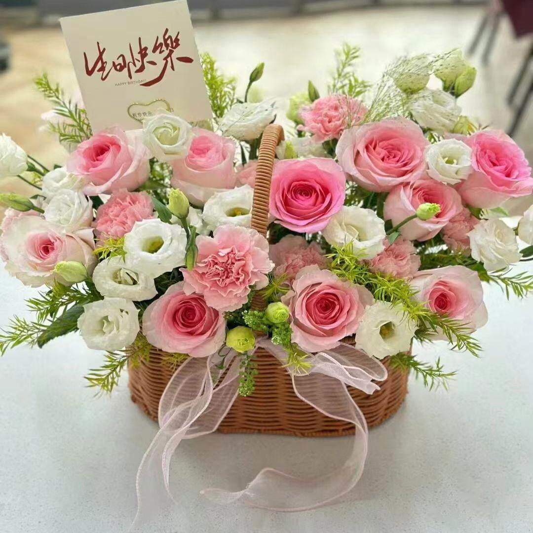 手提花篮鲜花花束抱抱桶玫瑰百合康乃馨乔迁礼物同城配送