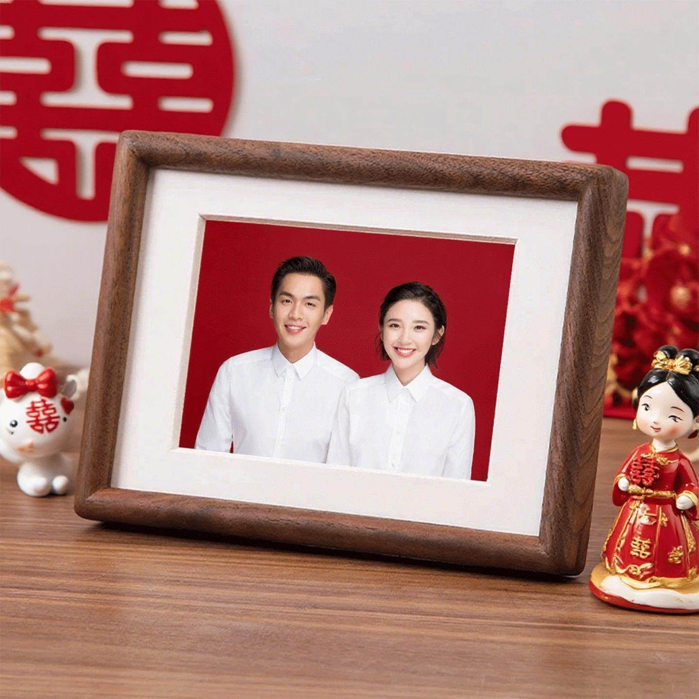 海马体结婚登记照黑胡桃实木相框摆台木质空框8婚纱照洗照片做成6