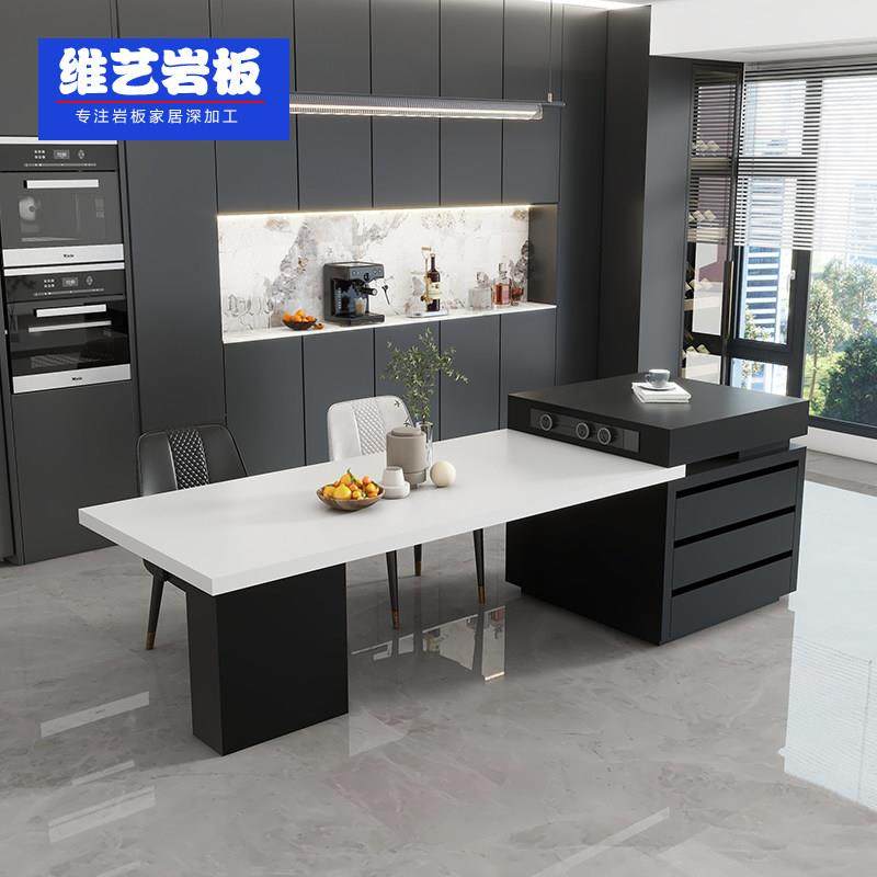 岩板岛台餐桌一体可伸缩小户型极简风家用中导台悬浮大平层多功能,住宅家具,岛台餐桌,淘宝优惠券,粉丝福利购,淘宝优惠卷