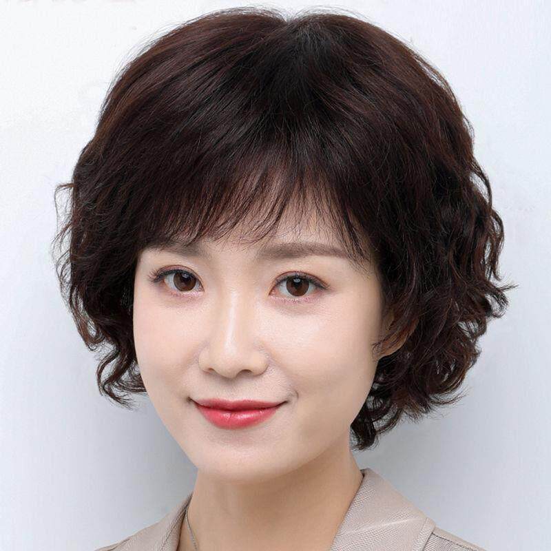 假发女短发真发全真人发丝妈妈女士头套中老年短卷发真头发套自然