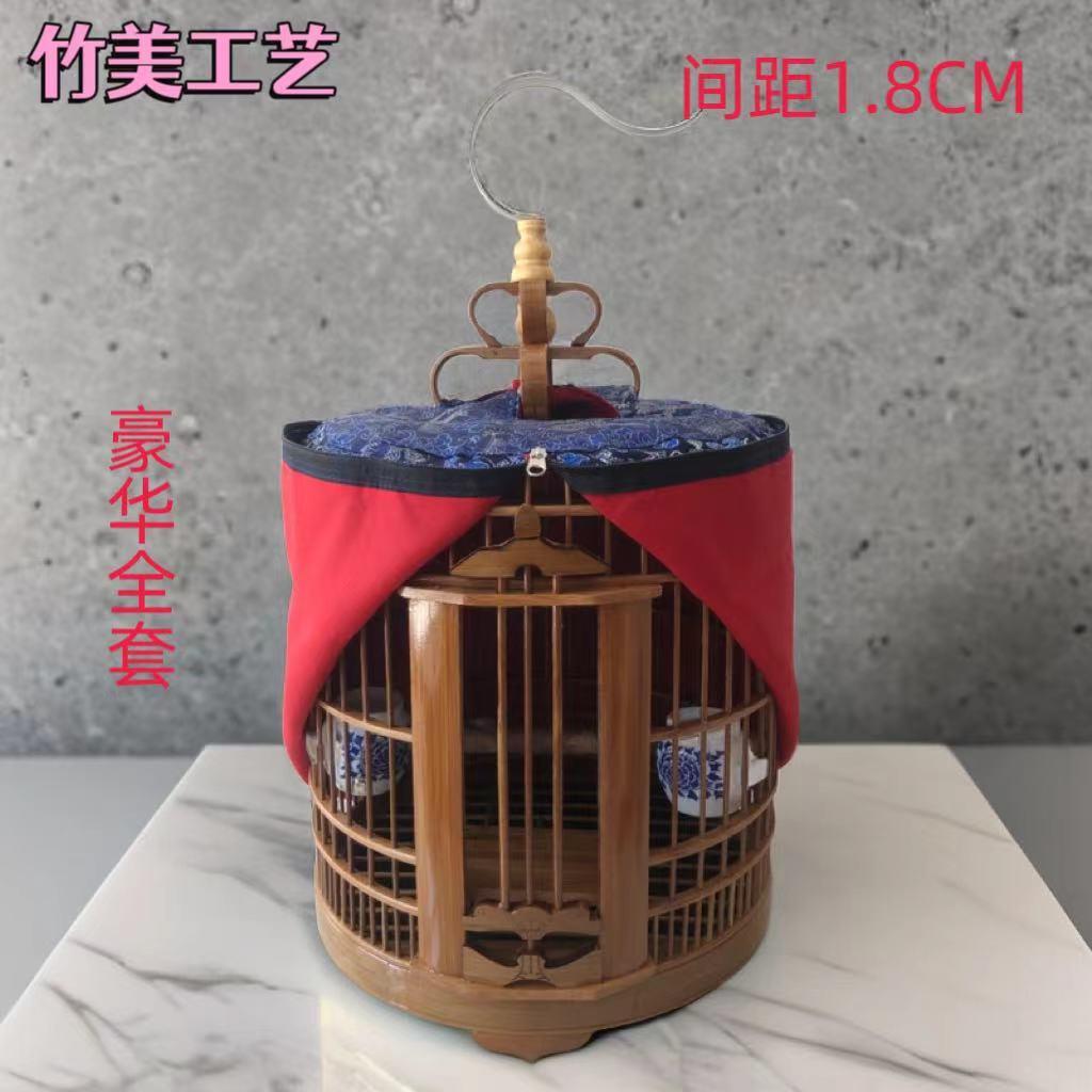 新款柳州插门隔斗鸟笼手工竹制画眉鸟笼八哥鹩哥高档圆形鸟笼子
