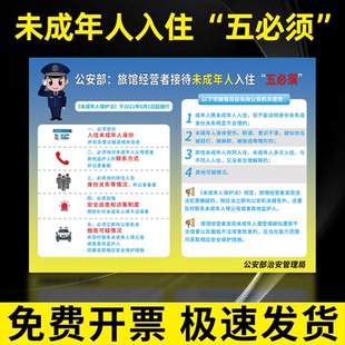 未成年人入住五必须警示牌民宿入住须知注意事项一人一证提示牌四实登记宾馆接待制度酒店民宿温馨提示牌定制