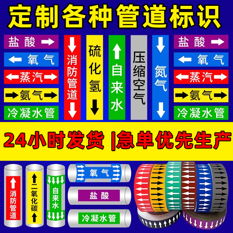 气体流向标识气体管道标识贴纸