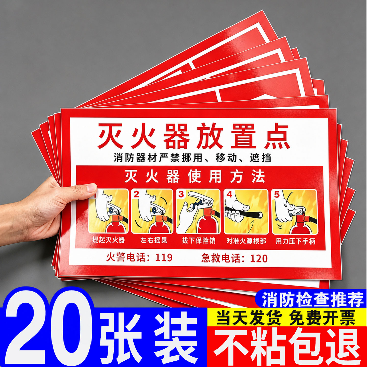 【自带背胶】灭火器放置点标识牌