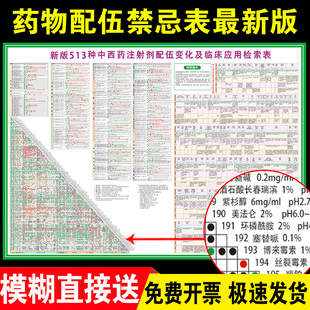 新版药物配伍禁忌表输液513种药品配伍禁忌表皮试液配置表400种中西药注射剂临床配伍应用检索表配置挂图贴纸