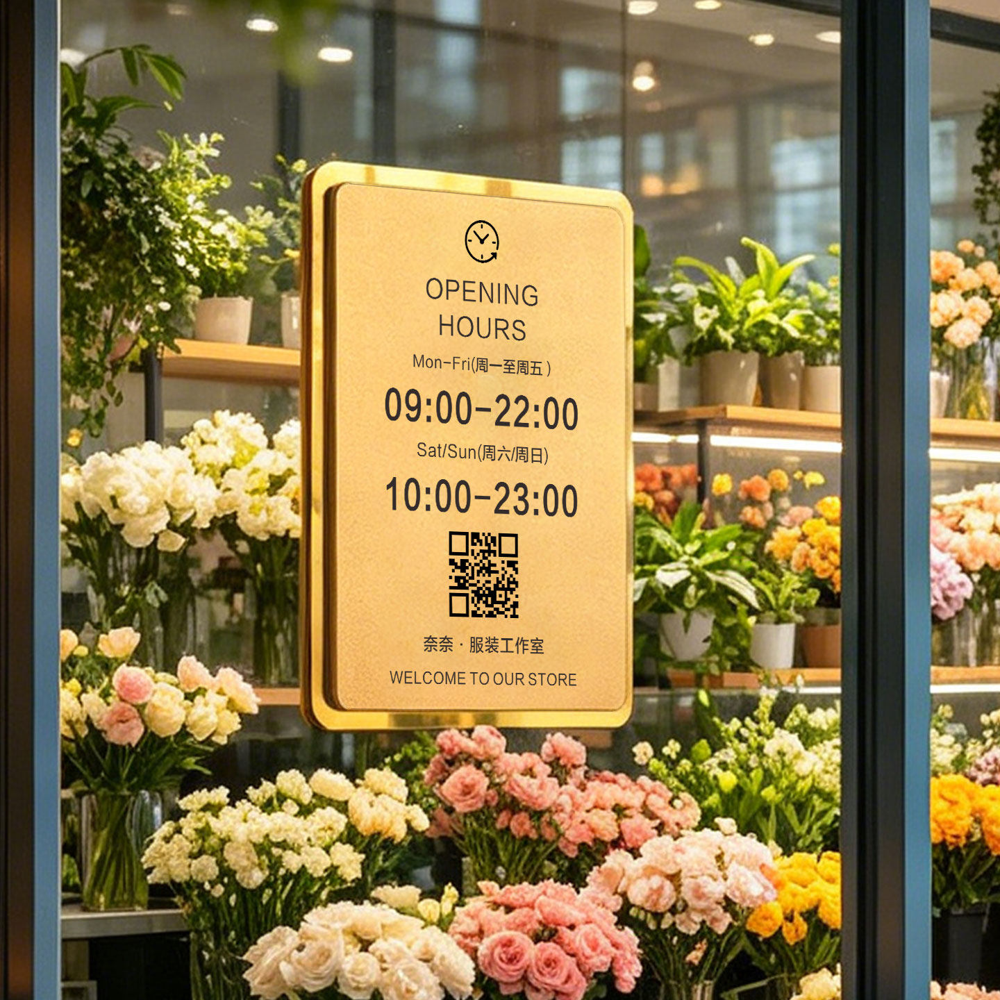 营业时间告示牌工作室logo定制门牌高级感公司名称展示牌服装店门店营业时间牌婚纱店女装化妆工作室门牌设计