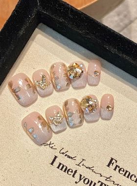 mmuse家-纯手工光疗穿戴甲雾里看花穿戴甲成品可拆卸美甲贴片