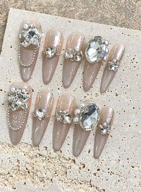 mmuse家-纯手工穿戴甲片手作高级纯欲轻奢爆闪灯泡猫眼闪钻甲片