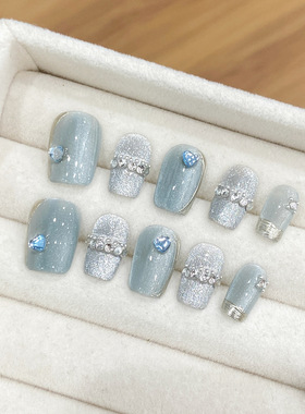 mmuse家-春夏纯手工穿戴甲冰川秘镜蓝玻璃珠猫眼显白简约爆闪