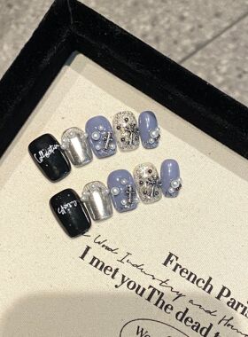 mmuse家-实拍纯手工穿戴甲个性超显白电解魔银手工甲片可拆卸美甲