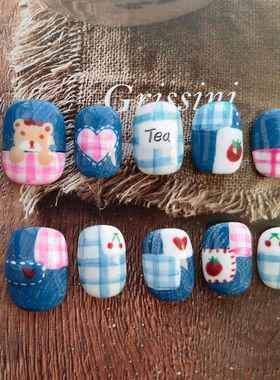 mmuse家-穿戴甲手工可爱手绘美甲短甲贴片卡通捏捏可爱穿戴甲