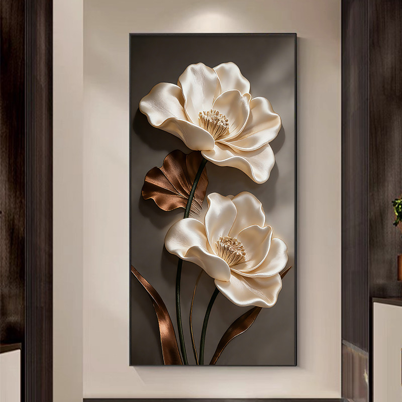 现代简约走廊玄关装饰画正对入户门壁画高级感花卉砂岩画过道挂画