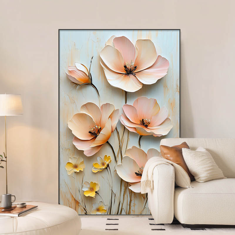 简约现代客厅装饰画立体感花卉沙发背景墙壁画奶油风卧室玄关挂画图片
