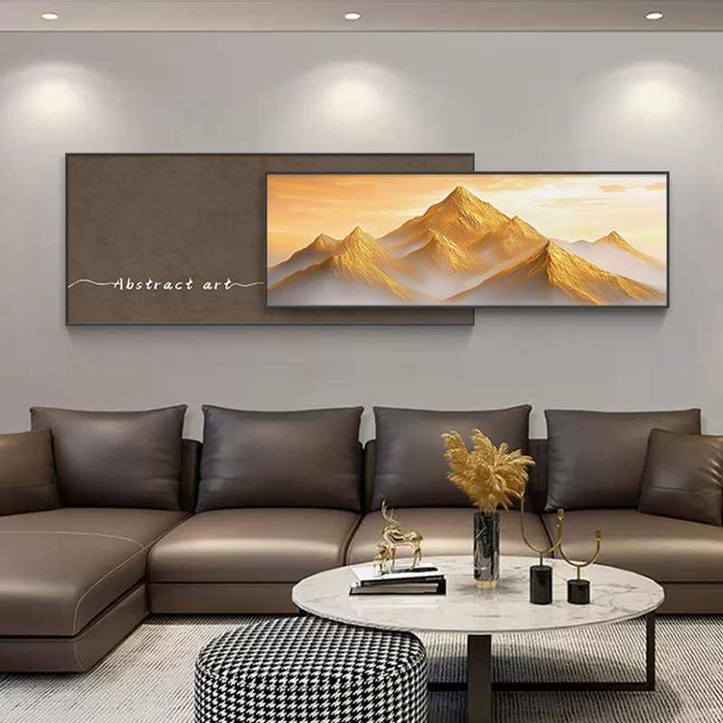 轻奢高级感客厅装饰画金色山峰挂画日照金山沙发背景墙壁画砂岩画,家居饰品,现代装饰画,淘宝优惠券,粉丝福利购,淘宝优惠卷