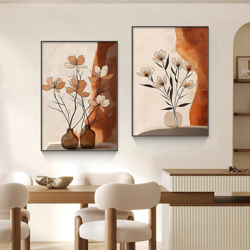 奶油风餐厅装饰画花卉轻奢客厅餐桌背景墙壁画高级感卧室床头挂画