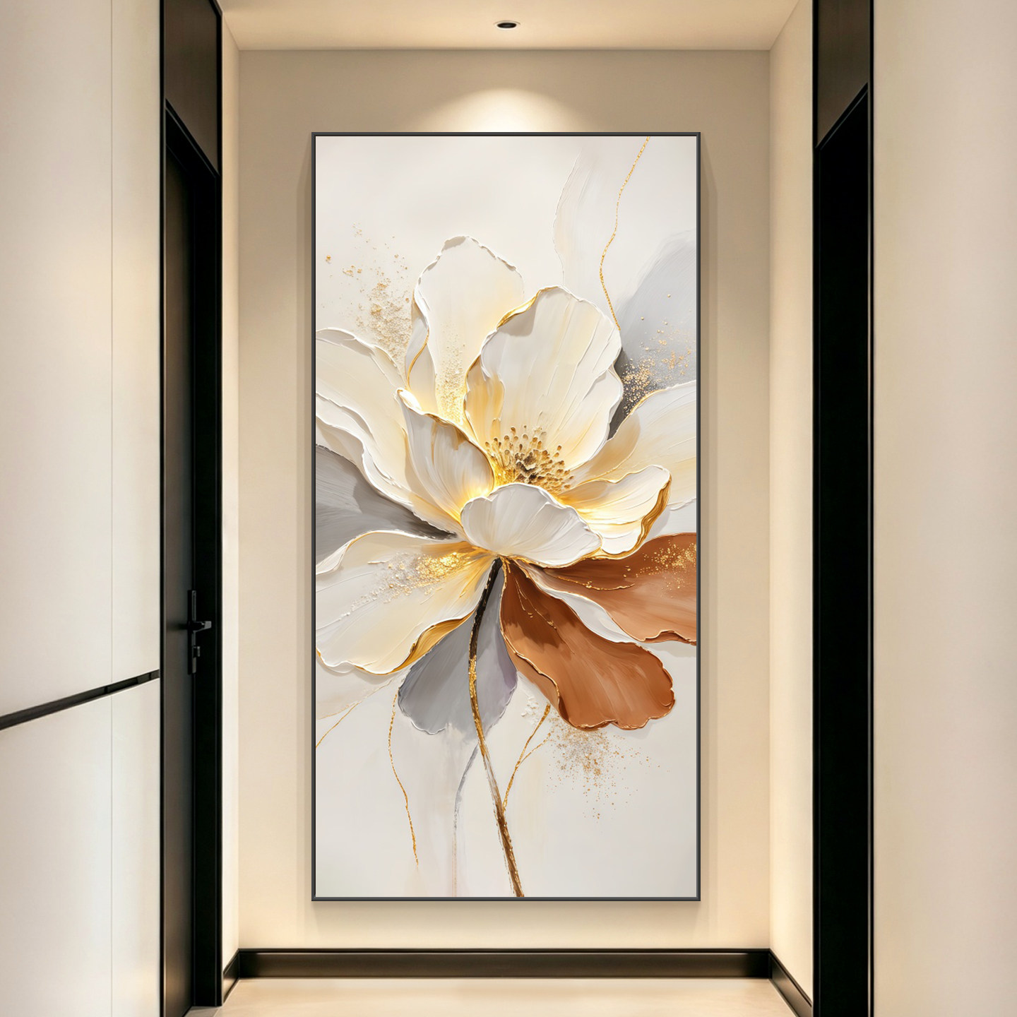 奶油风花卉挂画入户玄关装饰画2026新款走廊过道壁画高级感砂岩画