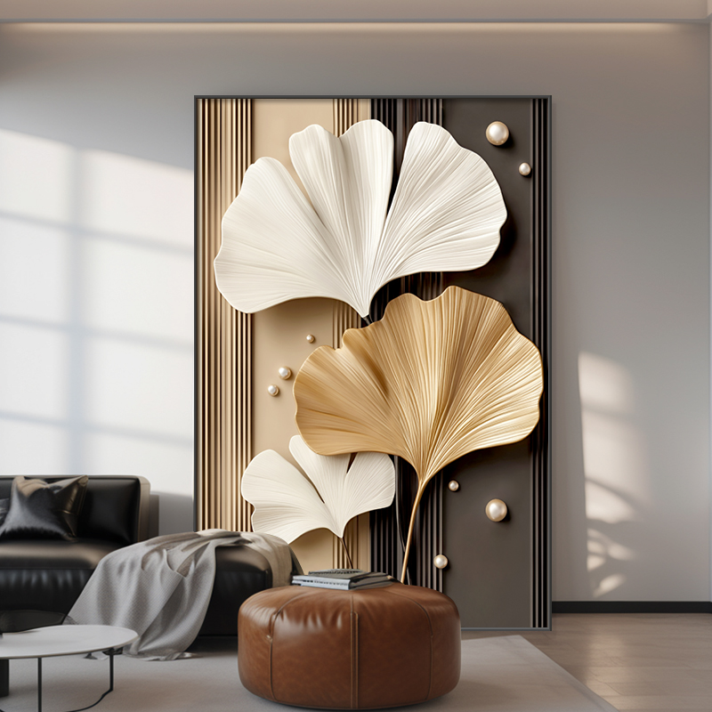 客厅装饰画抽象艺术银杏叶挂画