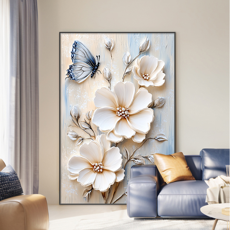 现代简约客厅装饰画立体感抽象蝴蝶花卉挂画高级感沙发背景墙壁画图片