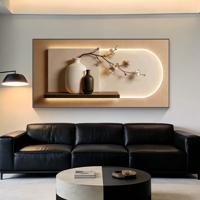 现代简约客厅装饰画立体感花瓶花卉沙发背景墙壁画高级感卧室挂画