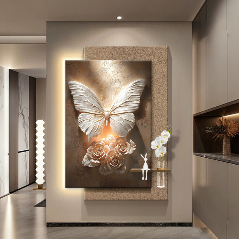 现代简约蝴蝶客厅氛围灯画装饰画沙发背景墙壁画高档入户玄关挂画,家居饰品,氛围画/灯画,淘宝优惠券,粉丝福利购,淘宝优惠卷