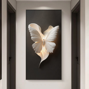 轻奢高级感入户玄关装 饰画蝴蝶浮雕立体感走廊过道正对门砂岩挂画