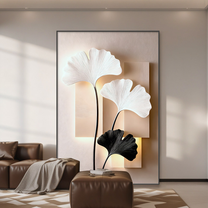 轻奢高级感银杏叶沙发背景墙装饰画现代简约客厅挂画砂岩玄关壁画,家居饰品,现代装饰画,淘宝优惠券,粉丝福利购,淘宝优惠卷