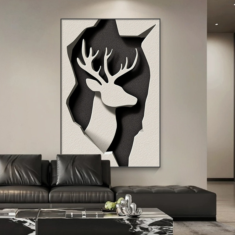 轻奢高级感客厅装饰画2026新款现代简约麋鹿玄关沙发背景墙壁挂画